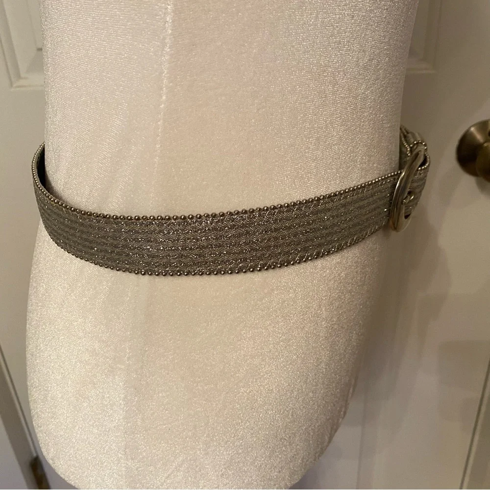 THE ICING BELT SILVER SPARKLE GLITTER METALLIC BEADED EDGES VINTAGE SIZE L